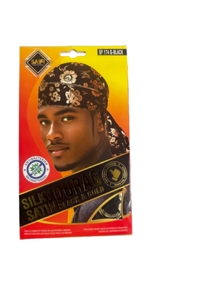 Saifi Silky Durag Sakin Black and Gold SF174-G-Black