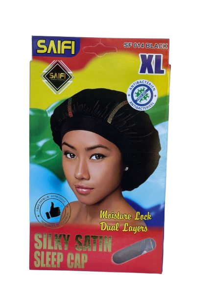 Saifi Silky Satin Sleep Cap SF014 BLACK XL