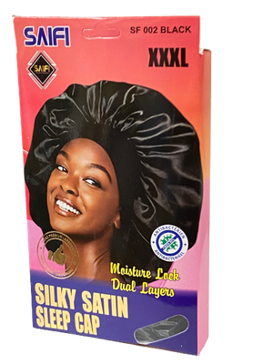 Saifi Silky Satin Sleep Cap XXXL SF 002 Black - Africa Products Shop